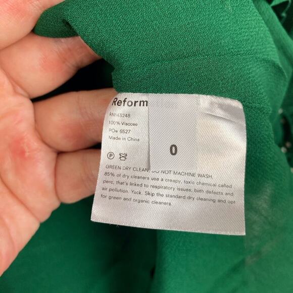 Reformation The Beatrice Dress in Kelly Green Polka Dots Size 0. - Picture 8 of 12
